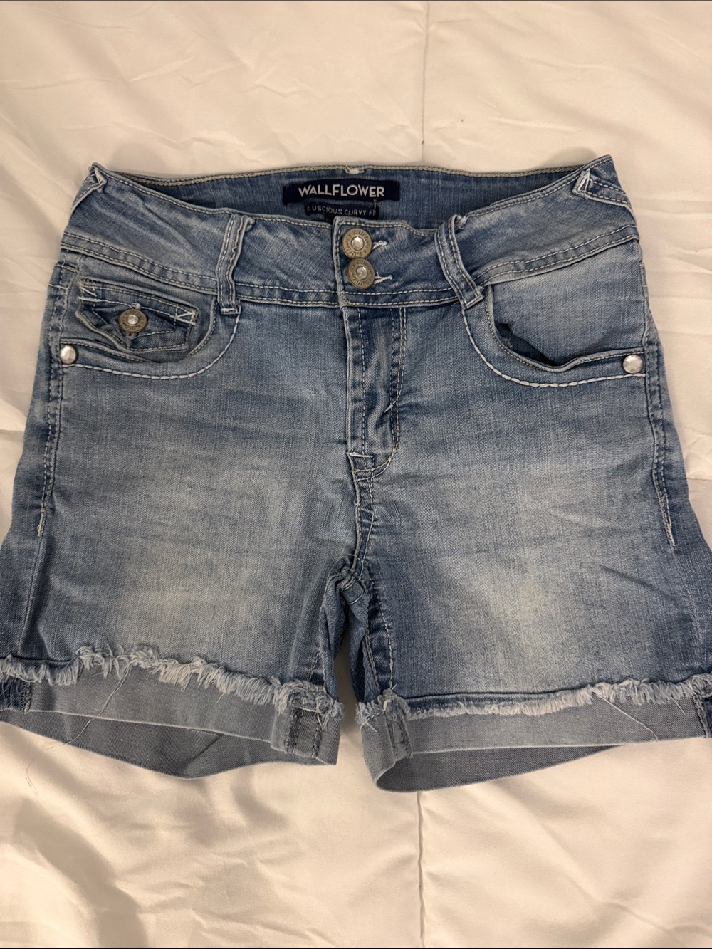 Wallflower Light Blue Distressed Denim Shorts